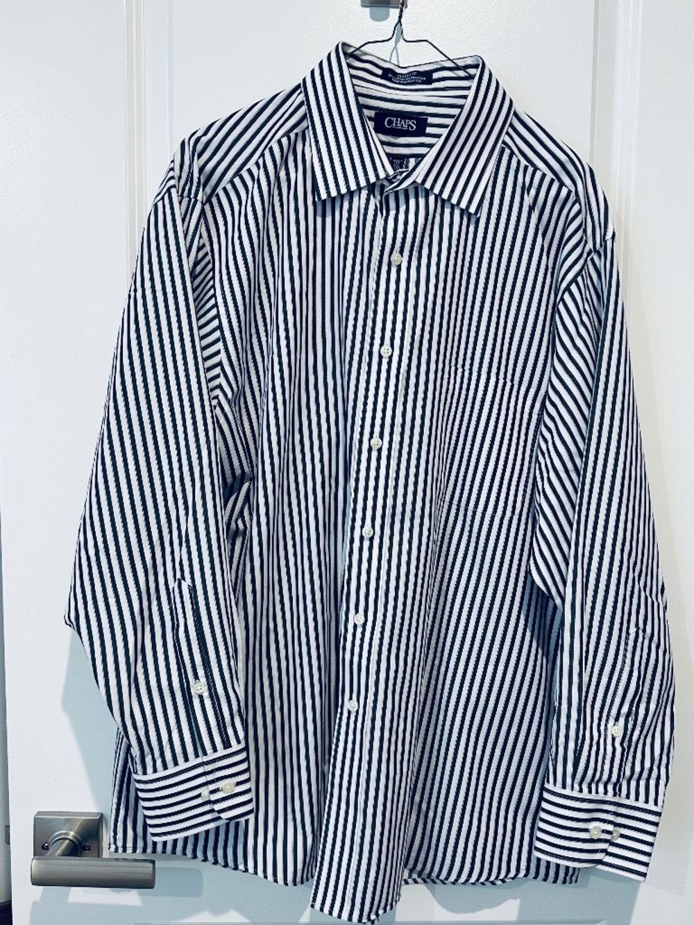 Chaps Men's 17 1/2 x 32-3 Classic Black/Dark Gray Stripe Button Down Shirt